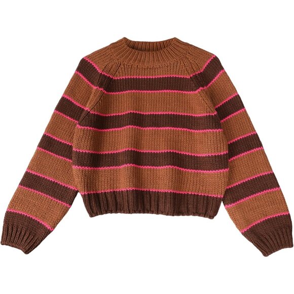Chic Brown Stripe Turtleneck Sweater for Women - Cozy Fall Winter Knitwear - Picture 5 of 8
